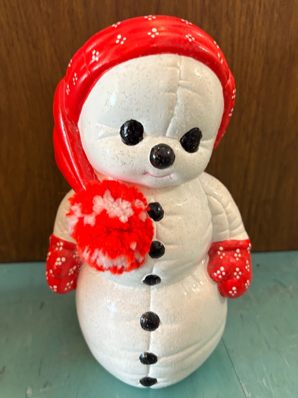 Vintage ceramic snowman Kitchie cute Christmas decor handpainted